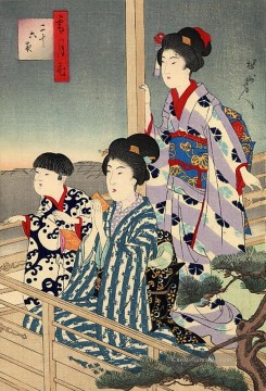豊原周延 Toyohara Chikanobu Werke - Blick von einem Balkon Toyohara Chikanobu bijin okubi e